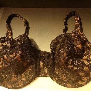 Sexy black lace underwire nude bra 40DD